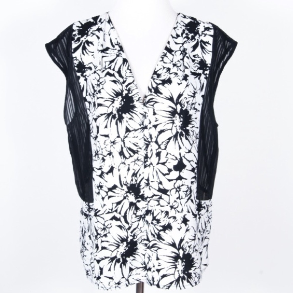 Robert Rodriquez Black & Floral Blouse Sheer Sides
